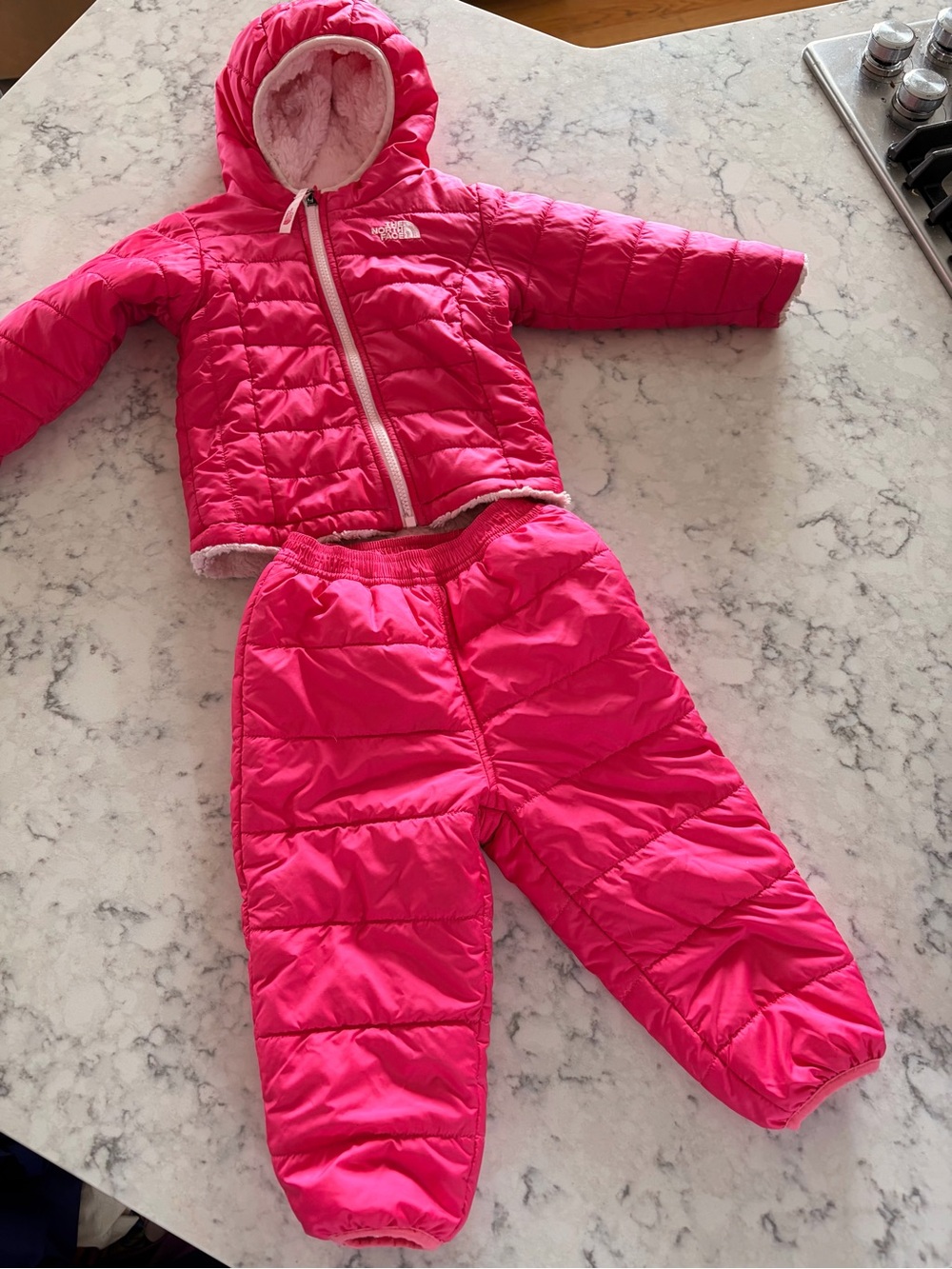 The North Face Bright Pink Puffer Jacket & Snow Pants Kids Set